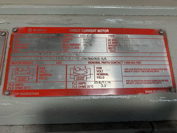 200 HP 650 RPM General Electric, Frame 6058, DPFVBB, 500 VA, 240/120 VF - Image 2
