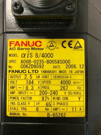 Fanuc Servo Motor, AiS 8/4000 A06B-0235-B005#S000, #104370 - Image 2