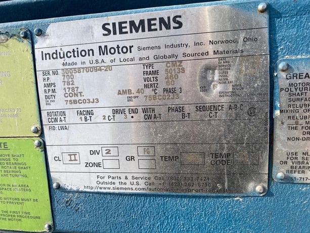 700 HP 1800 RPM Siemens, Frame 5013S, TEFC, BB, inv duty, rebuilt, 460 Volts - Image 2