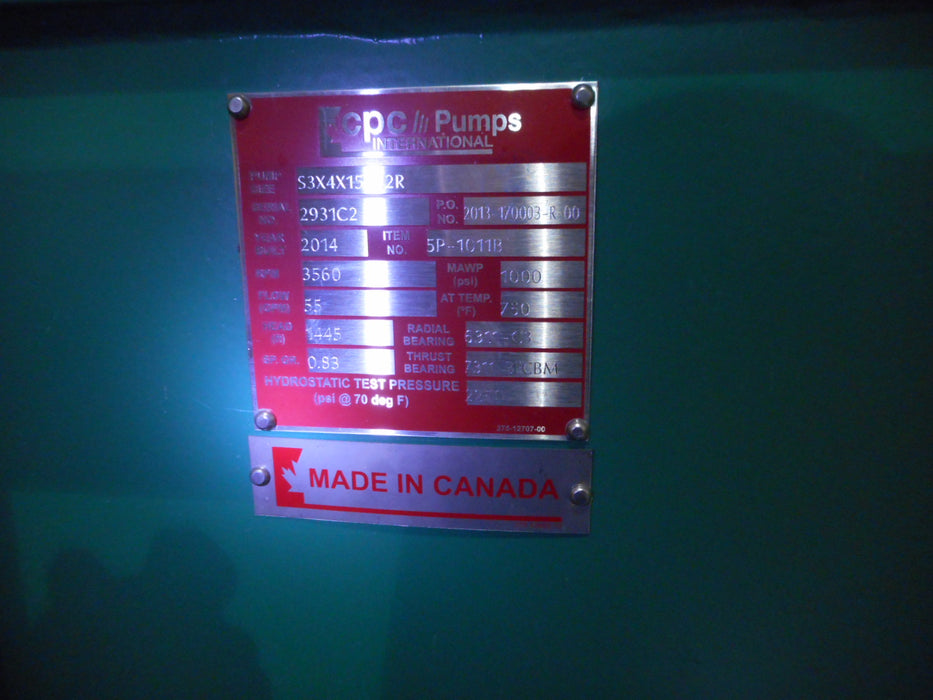 55 GPM, CPC #H2R, type BB2, size S3x4x15, 200 HP Baldor motor 447TS (2 available) - Image 2