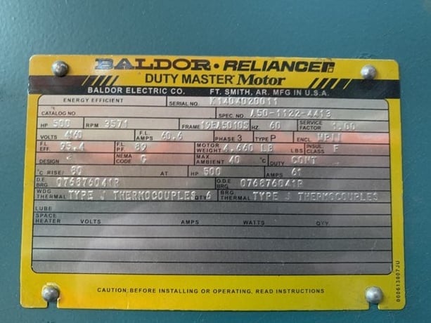 500 HP 3600 RPM Baldor Reliance, Frame 5010S, WPIISB, 4160 Volts, New Surplus - Image 2