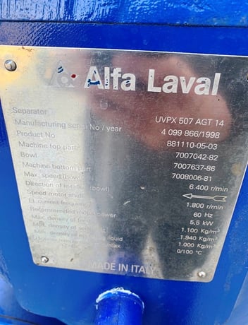 Alfa-Laval #UVPX507-507-AGT-14, oil separator for food grade oil, bowl rated for 6400 RPM, Complete with - Image 8