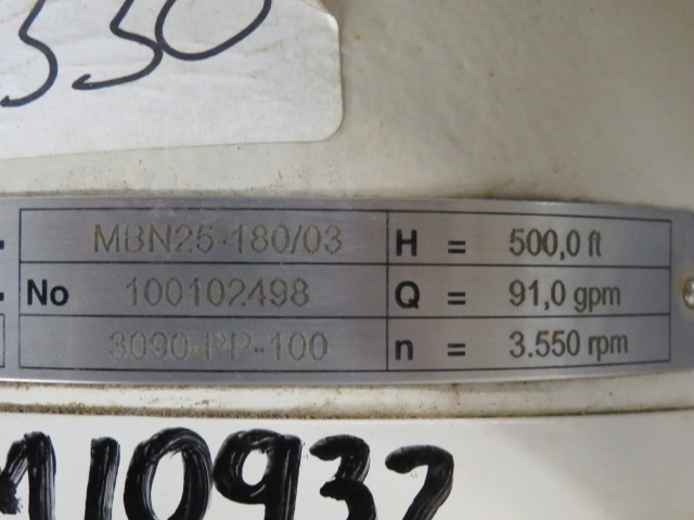 91 GPM @ 500' TDH, Sulzer #MBN25-180/03, multistage ring section pump, 2012 - Image 5