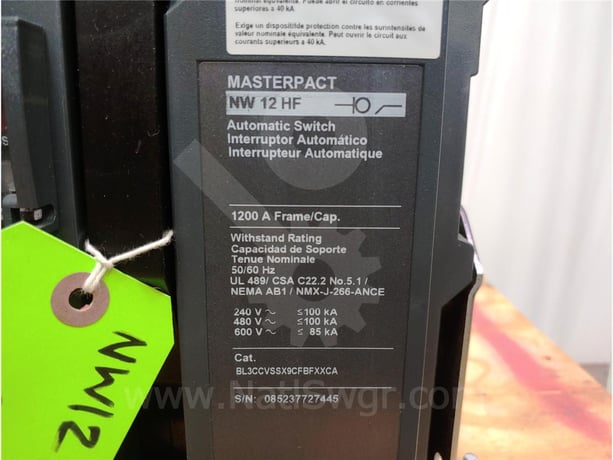 1200 Amps Square D Masterpact Nw12 Hf Eo/bi Bl3ccvssx9cfbfxxca Unused Surplus 120 Volts AC Control, 24 Volts - Image 6