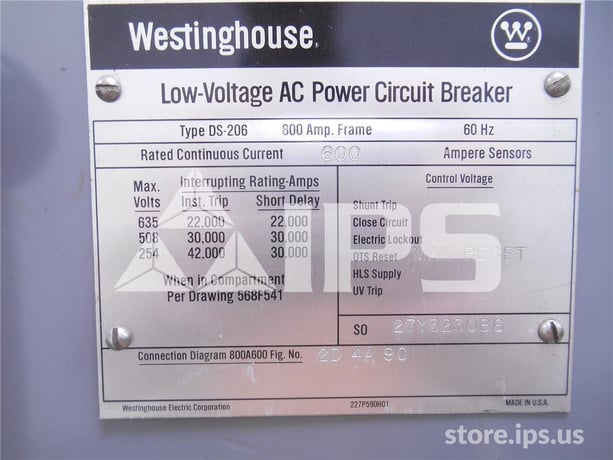 800 Amps WH Ds-206 Mo/do Westrip Rms-2000 Lsig, 600 Amps Ct, Dual Switch Bell Alarm - Image 3