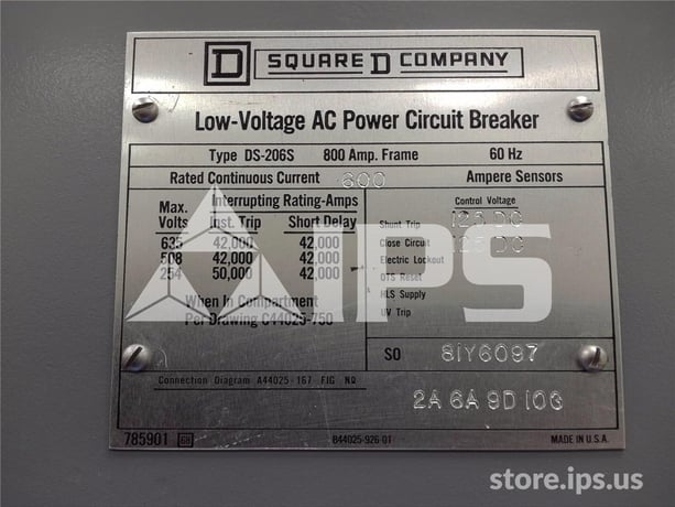 800 Amps Square D Ds-206s Eo/do 125 Volts DC Controls, Amptector Ia Li, 600 Amps Ct - Image 5