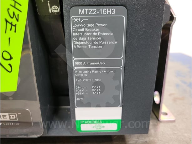 1600 Amps Square D Masterpact Mtz2 16h3 Eo/do Unused Surplus (mtz216h3) 120 Volts AC Control, 24 Volts AC - Image 7
