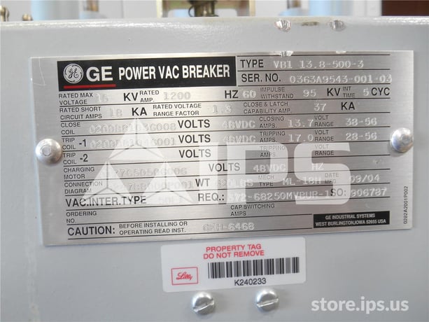 1200 Amps GE Vb1 13.8-500-3 Ml-18h Vertical Lift Unused Surplus (vb1 13.8-500) 48 Volts DC Control, 18k Amps - Image 2