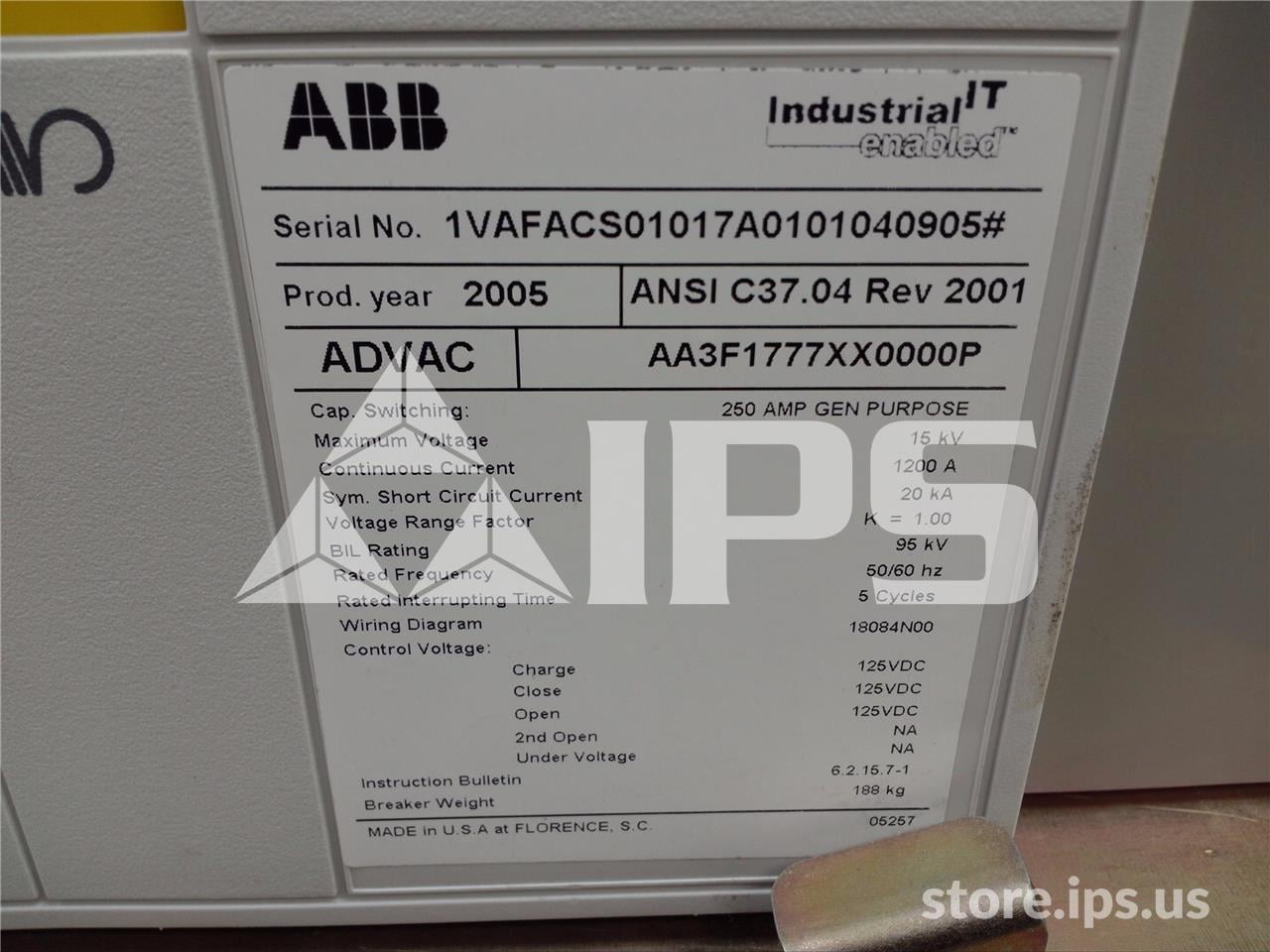 1200 Amps ABB Advac Aa3f1777xx0000p Model 3 (advac Model 3) 125 Volts DC Control, 20k Amps Sc - Image 4