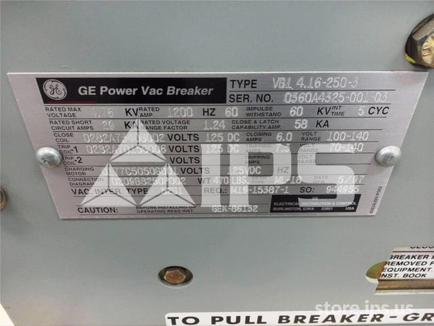 1200 Amps GE Vb1 4.16-250-3 Ml-18 (vb1 4.16-250) 125 Volts DC Control, 29k Amps Sc, Bottle# 52b1 - Image 4
