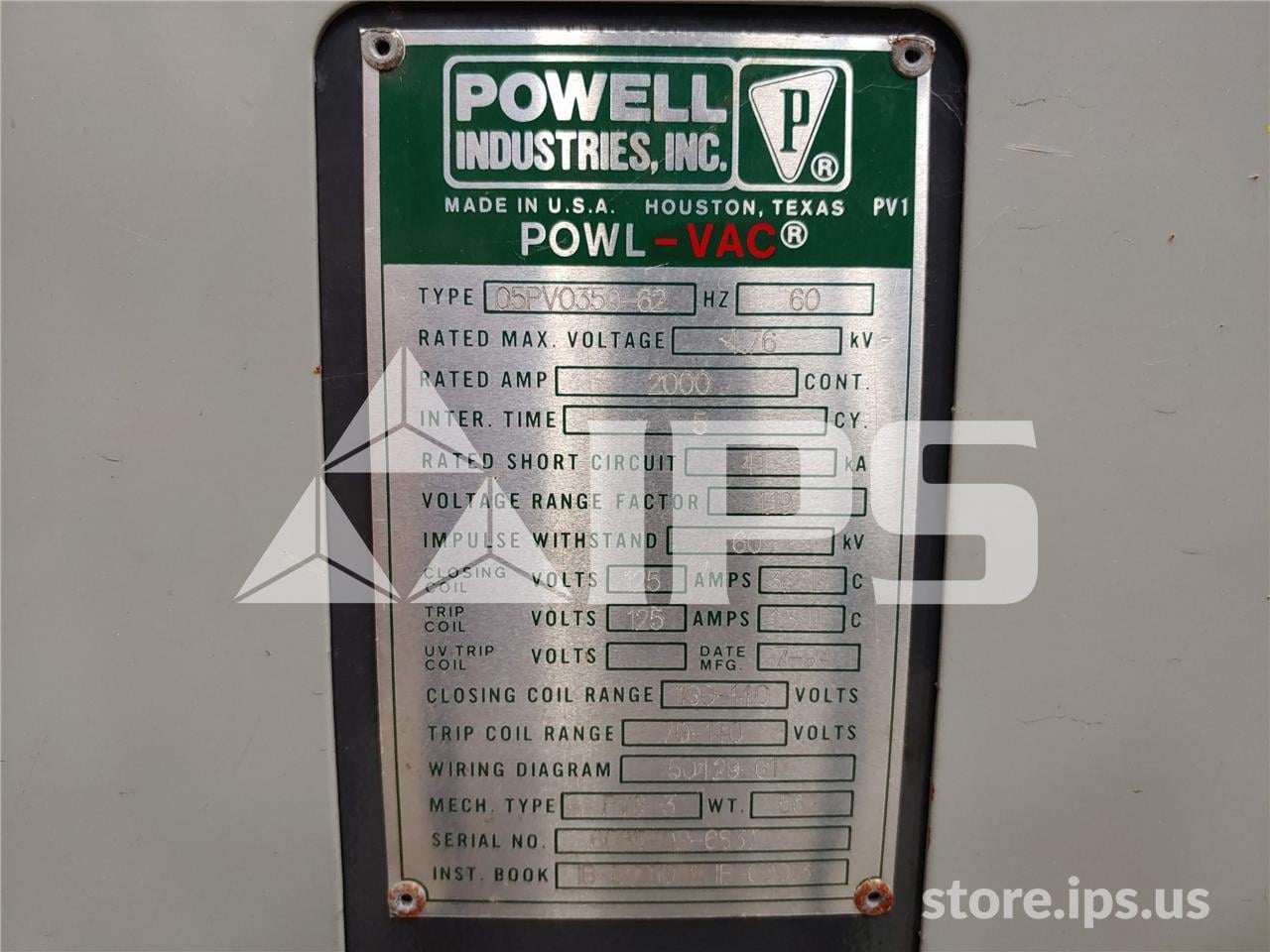 2000 Amps Pwl 05pv0350 Pvs-3 (5pv350) 125 Volts DC Control - Image 5