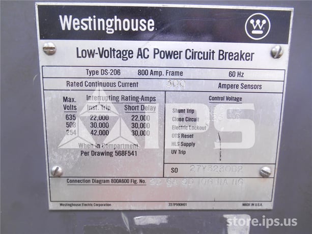 800 Amps WH Ds-206 Eo/do 125 Volts DC Control, Amptector I Lig, 300 Amps Ct - Image 3