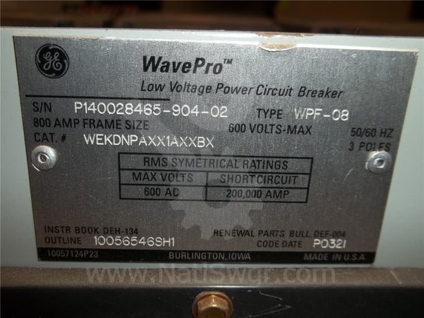800 Amps GE Wpf-08 Mo/do Wekdnpaxx1axxbx Entelliguard Tu Lsi, 400 Amps Rp, 800 Amps Ct, 120 Volts AC Uv, 1600 - Image 8