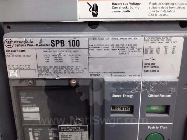 800 Amps WH Spb-100 Eo/do (spb100) 120 Volts AC Control, Digitrip Rms 500 Lsi, 800 Amps Rp, 800 Amps Ct - Image 6