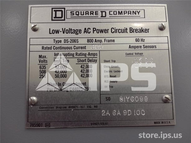 800 Amps Square D Ds-206s Eo/do 125 Volts DC Controls, Amptector Ia Li, 300 Amps Ct - Image 5