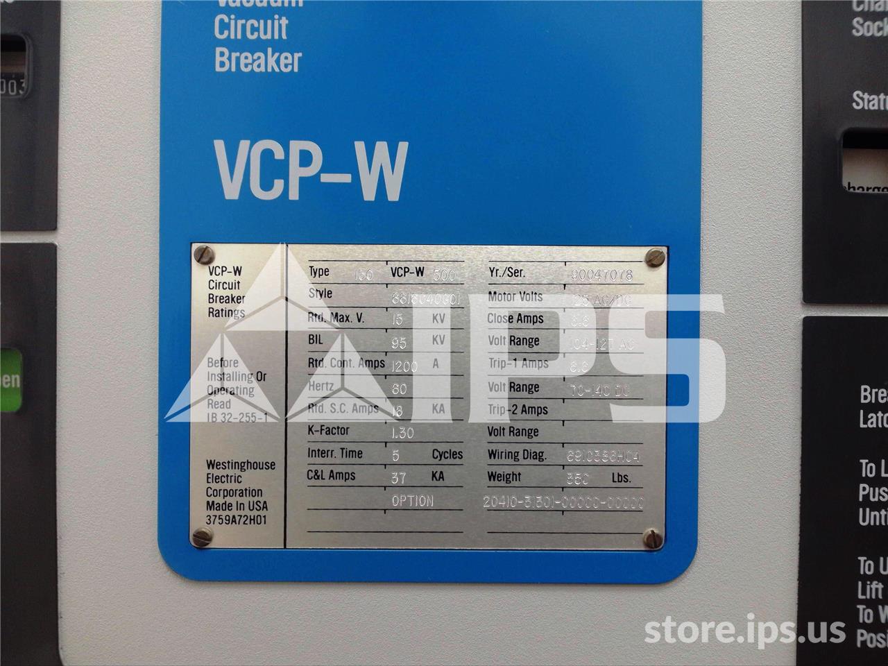 1200 Amps WH 150vcp-w 500 (150vcp-w 500) 120 Volts AC Control, 125 Volts DC Trip, 18k Amps Sc, Bottle# - Image 3