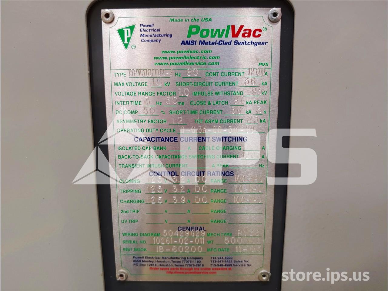 1200 Amps Pwl 15pv36stdx Pvs8 750mva/36k Amps Unused Surplus (15pv36) 125 Volts DC Control - Image 5