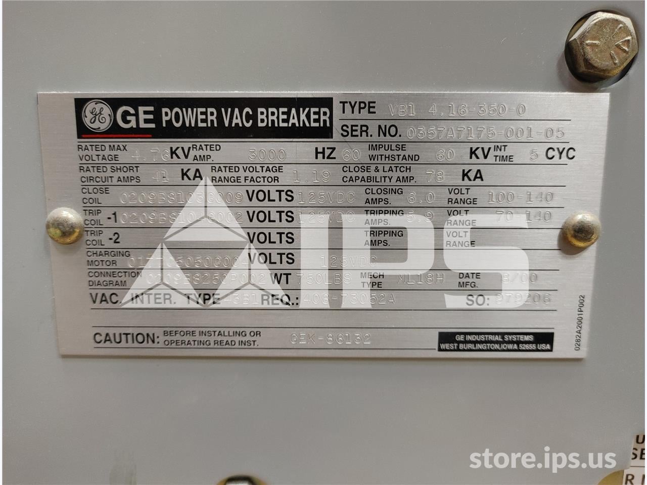 3000 Amps GE Vb1 4.16-350-0 Ml-18h (vb1 4.16-350) 125 Volts DC Control - Image 5