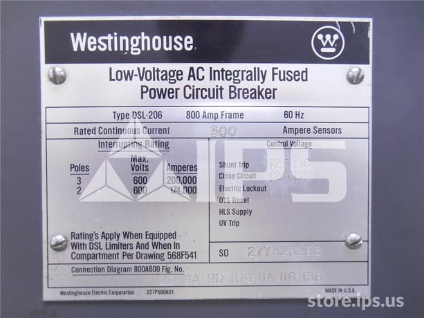 800 Amps WH Dsl-206 Eo/do 125 Volts DC Control, Amptector I Lig, 300 Amps Ct, 2000 Amps Fuse - Image 4