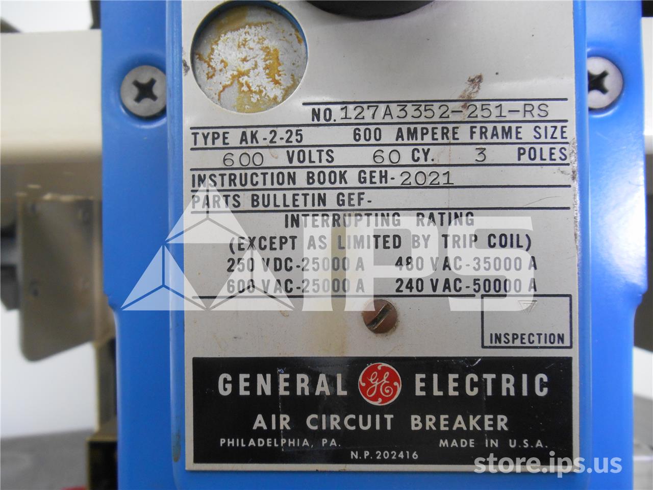 600 Amps GE Ak-2-25 Mo/do Digitrip Rms/r 500 Lsi, 200-600 Amps Ct - Image 2