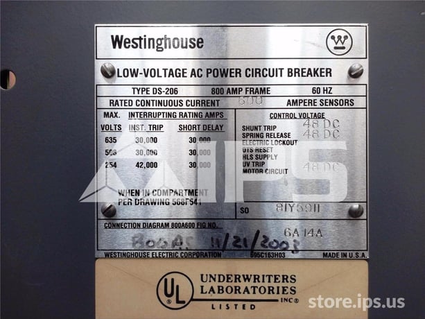 800 Amps WH Ds-206 Eo/do 48 Volts DC Control, Amptector I-a Lsig, 800 Amps Ct - Image 5