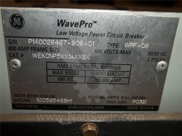 800 Amps GE Wpf-08 Mo/do Wekcnp5xx1axxbx Entelliguard Tu Lsi, 150 Amps Rp, 400 Amps Ct, 120 Volts AC Uv, 1600 - Image 6