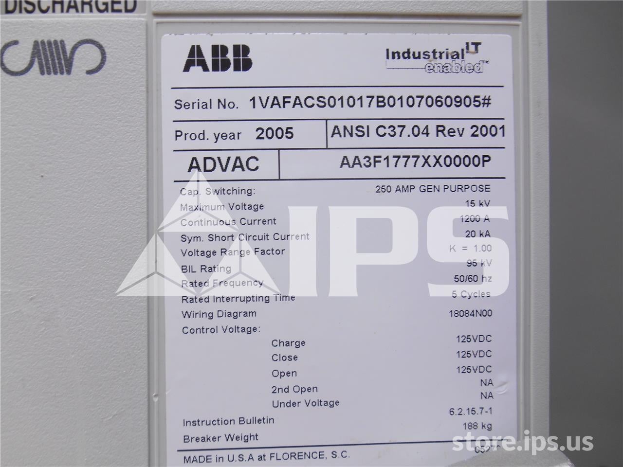 1200 Amps ABB Advac Aa3f1777xx0000p Model 3 (advac Model 3) 125 Volts DC Control, 20k Amps Sc - Image 2