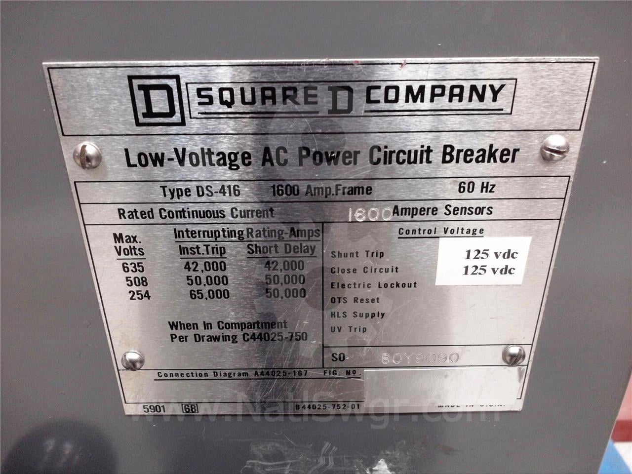 1600 Amps Square D Ds-416 Eo/do 125 Volts DC Control, AC Pro Qt Lsig, 1600 Amps Ct - Image 6