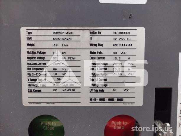 1200 Amps Ch 150vcp-w 500 (150vcp-w 500) 48 Volts DC Control, 48 Volts DC Uv, 18k Amps Sc, Bottle# Wl35338 - Image 5