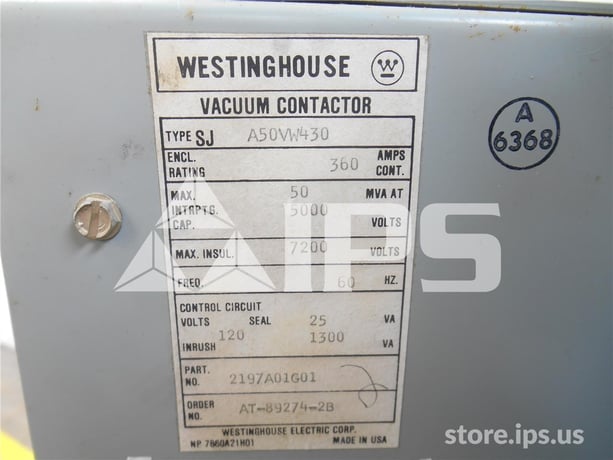 360 Amps WH Sja Vacuum Contactor 50mv Amps 5 KV 120 Volts AC Control, 2400:120 Cpt, 2197a01g01 - Image 3