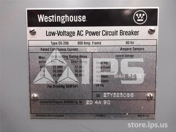 800 Amps WH Ds-206 Mo/do Westrip Rms-2000 Lsig, 600 Amps Ct, Dual Switch Bell Alarm - Image 5