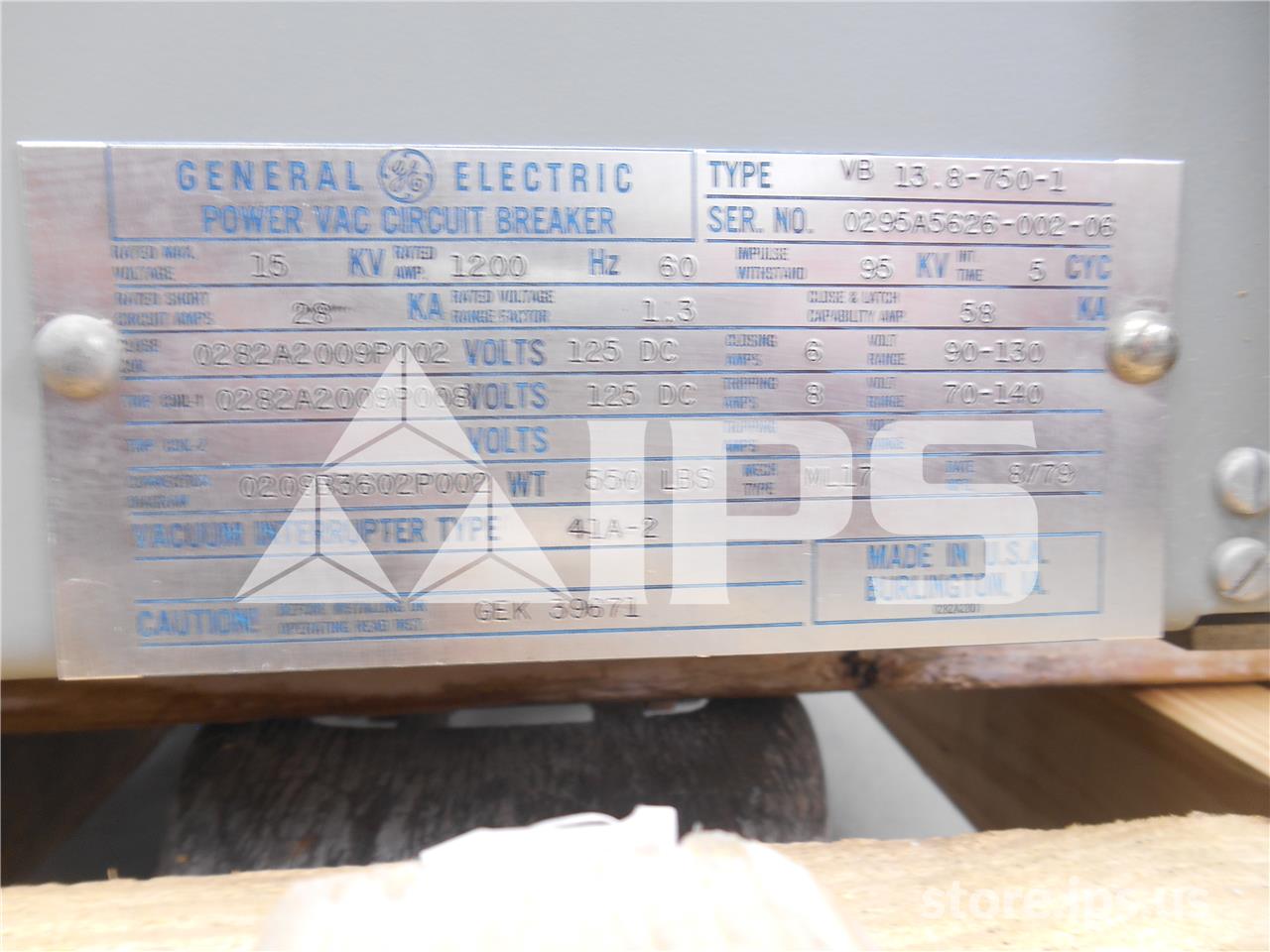 1200 Amps GE Vb 13.8-750-1 Ml-17 (vb 13.8-750) 125 Volts DC Control, 28k Amps Sc, Bottle# 41a2 - Image 3