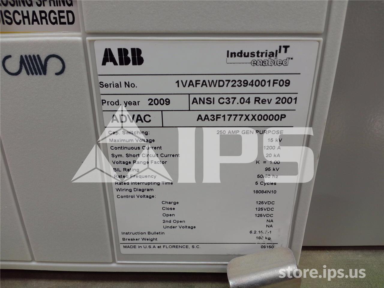 1200 Amps ABB Advac Aa3f1777xx0000p Model 3 (advac Model 3) 125 Volts DC Control, 20k Amps Sc - Image 4