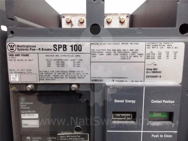 1600 Amps WH Spb-100 Eo/do (spb100) 120 Volts AC Control, Digitrip Rms 500 Lsi, 1600 Amps Rp, 1600 Amps Ct - Image 6