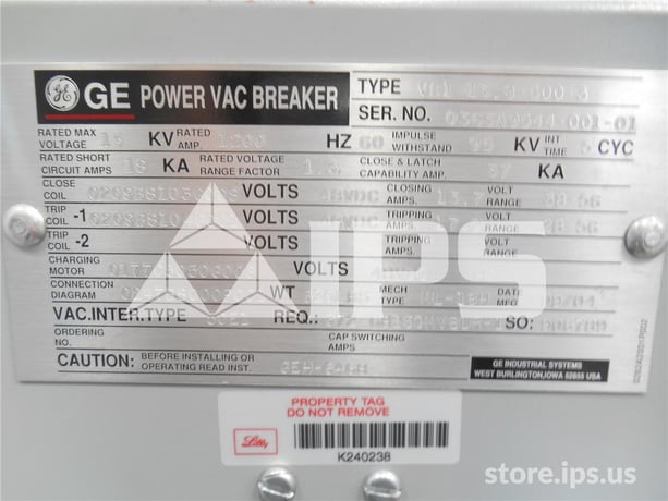 1200 Amps GE Vb1 13.8-500-3 Ml-18h Vertical Lift Unused Surplus (vb1 13.8-500) 48 Volts DC Control, 18k Amps - Image 2