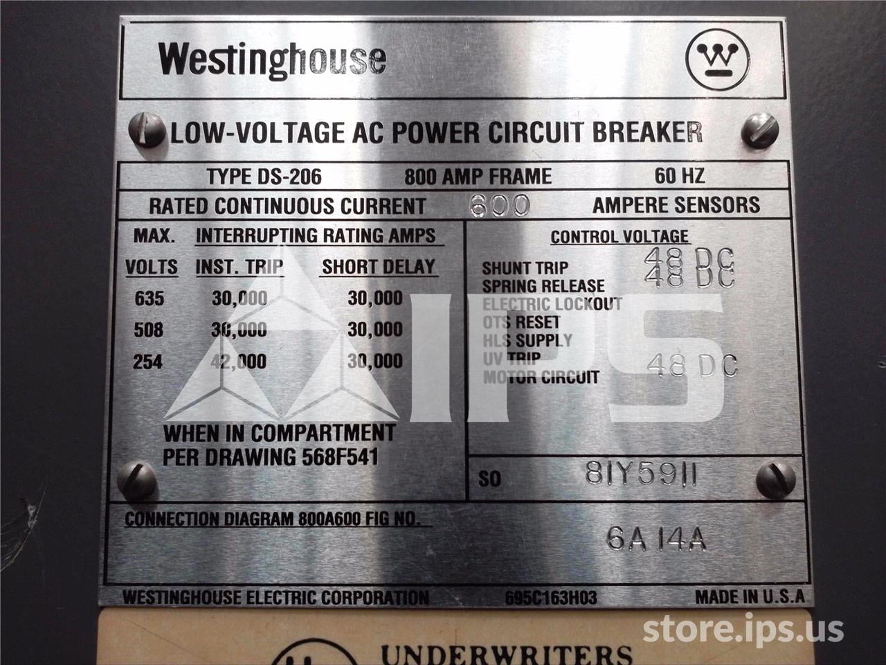 800 Amps WH Ds-206 Eo/do 48 Volts DC Control, Amptector Ii-a Lsi, 800 Amps Ct - Image 5