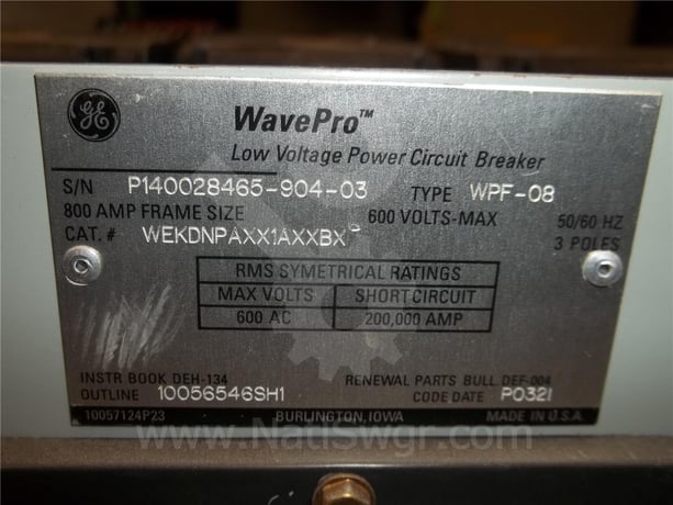800 Amps GE Wpf-08 Mo/do Wekdnpaxx1axxbx Entelliguard Tu Lsi, 400 Amps Rp, 800 Amps Ct, 120 Volts AC Uv, 1600 - Image 6
