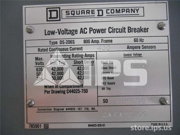 800 Amps Square D Ds-206s Eo/do 125 Volts DC Controls, Amptector Ia Li, 400 Amps Ct - Image 3