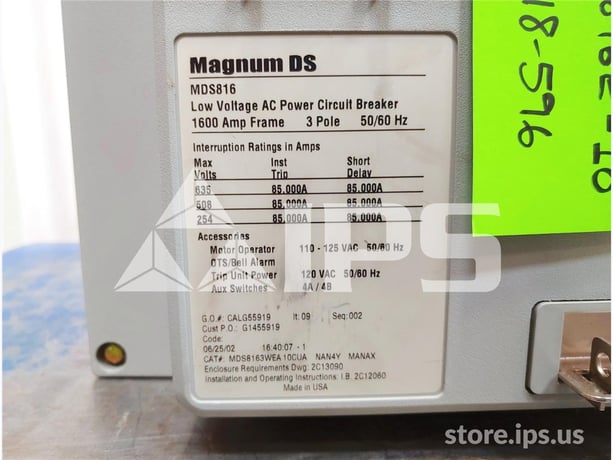 1600 Amps Ch Mds8163wea10cuanan4ymanax Eo/do (mds816) 120 Volts AC Control, Digitrip 520mc Lsi, 1000 Amps Ct - Image 5