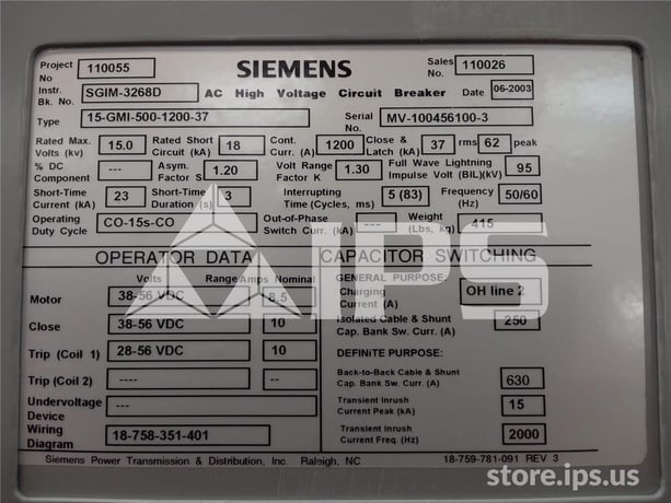 1200 Amps Sa 15-gmi-500 (15gmi) 48 Volts DC Control, 18k Amps Sc, Bottle# Vs17006p - Image 5