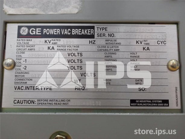 1200 Amps GE Vb1 4.16-250-3 Ml-18 (vb1 4.16-250) 48 Volts DC Control, 29k Amps Sc, Bottle# 52e1 - Image 2
