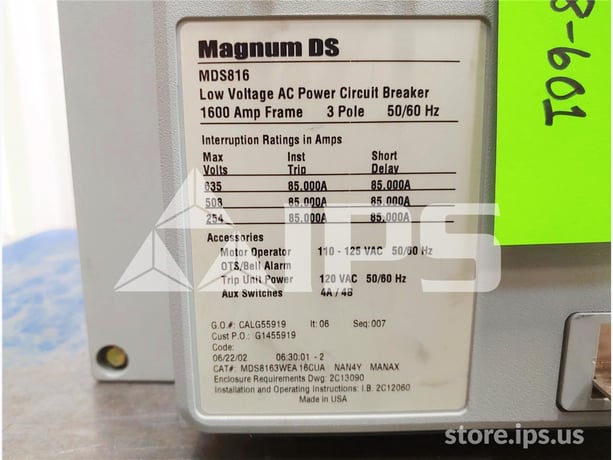 1600 Amps Ch Mds8163wea16cuanan4ymanax Eo/do (mds816) 120 Volts AC Control, Digitrip 520mc Lsi, 1600 Amps Ct - Image 5