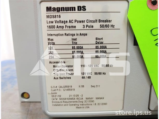 1600 Amps Ch Mds8163wea16cmanan4ymanax Eo/do (mds816) 120 Volts AC Control, Digitrip 520mc Lsig, 1600 Amps - Image 5