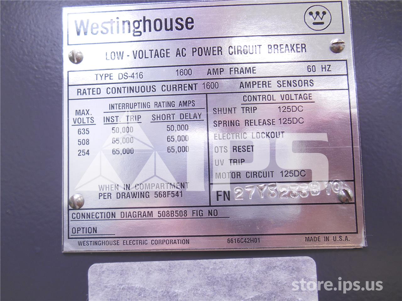 1600 Amps WH Ds-416 Eo/do 125 Volts DC Control, AC Pro Qt Lsig, 1600 Amps Ct - Image 3