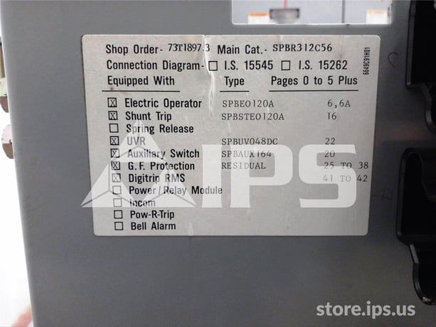 1200 Amps WH Spb-100 Eo/do (spb100) 120 Volts AC Control, Digitrip Rms 500 Lsi, 1200 Amps Rp, 1000 Amps Ct - Image 4