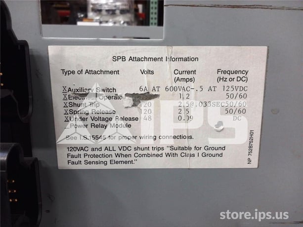 1200 Amps WH Spb-100 Eo/do (spb100) 120 Volts AC Control, Digitrip Rms 500 Lsi, 1200 Amps Rp, 1000 Amps Ct - Image 5