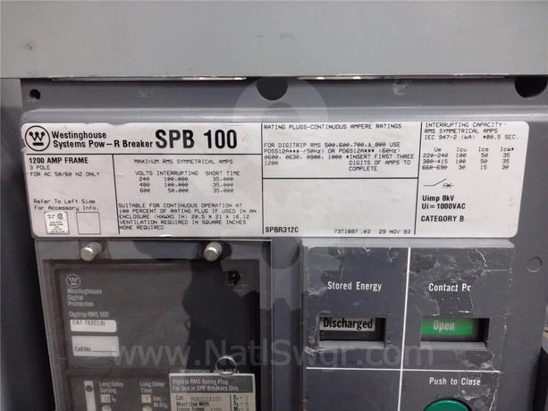 1200 Amps WH Spb-100 Eo/do (spb100) 120 Volts AC Control, Digitrip Rms 500 Lsi, 1200 Amps Rp, 1000 Amps Ct - Image 7