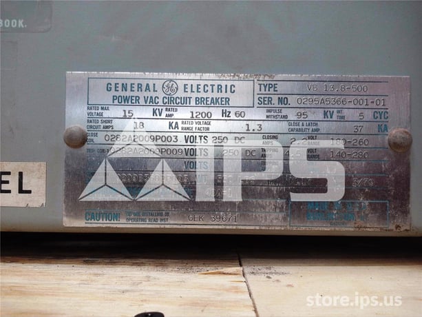1200 Amps GE Vb 13.8-500 Ml-17 250 Volts DC Control, 18k Amps Sc, Bottle# 40a1 - Image 4