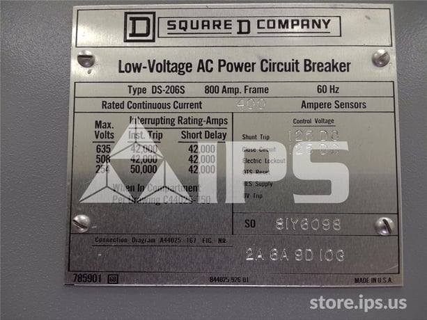 800 Amps Square D Ds-206s Eo/do 125 Volts DC Controls, Amptector Ia Li, 400 Amps Ct - Image 5
