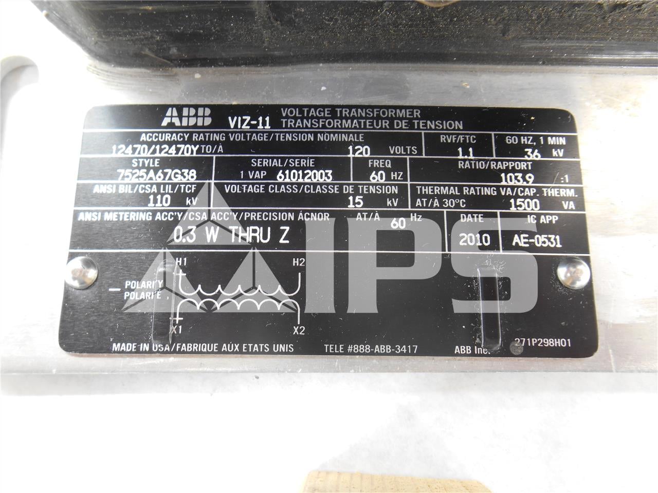 ABB 100:1 Viz-11 Potential Transformer 15kv, 110 KV Bil, 12470:120, Double Fuse - Image 2
